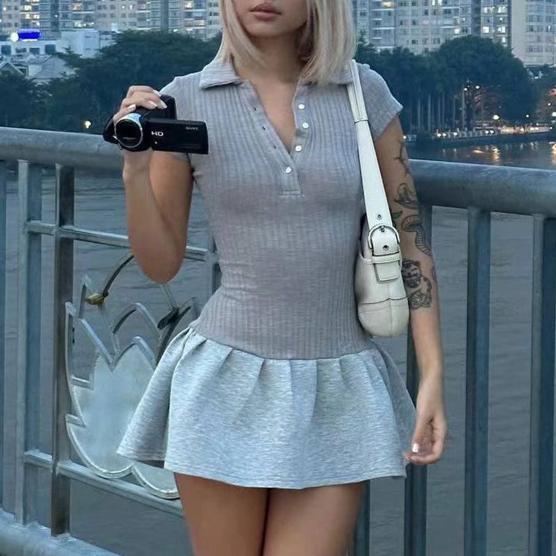 Vestido midi sexy de color liso con solapa y mangas cortas para mujer