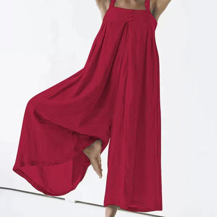 Women Fashion Casual Solid Color Cotton Linen Jumpsuits
