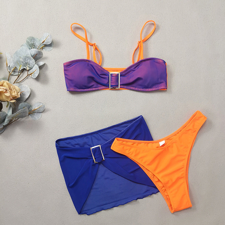 Summer Vacation Mesh Three-Piece Bikini Swimsuit