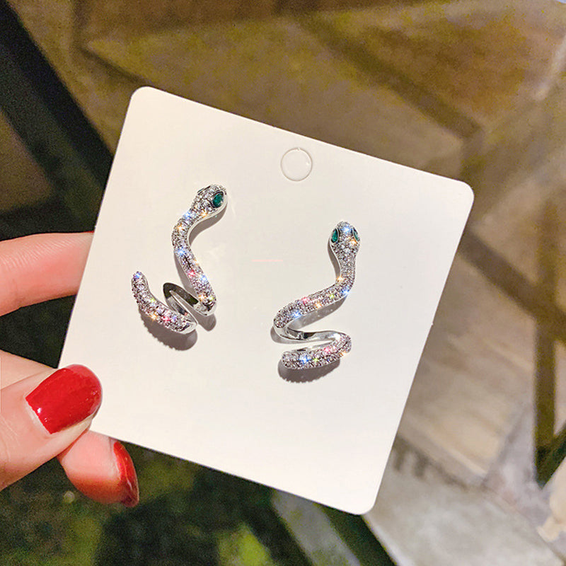 Pendientes de serpiente de Halloween con micropavé de circonitas para mujer