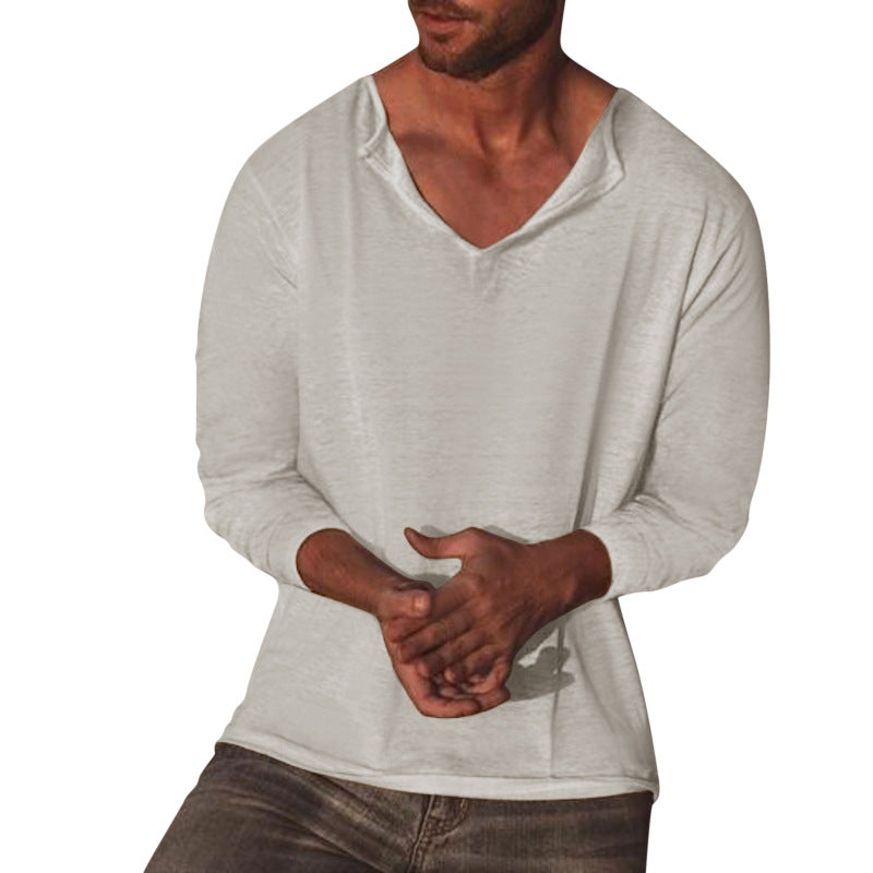 Men Fashion Leisure Vacation Solid Color Long Sleeve T-Shirt