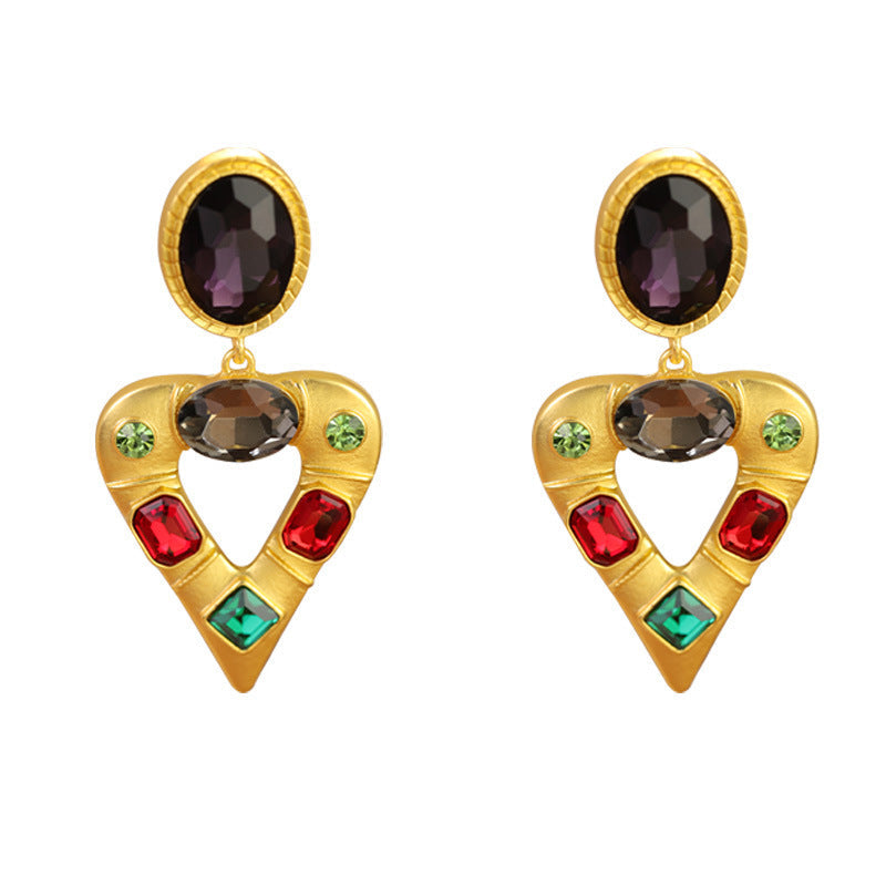 Pendientes bohemios de diamantes de imitación en forma de corazón para mujer