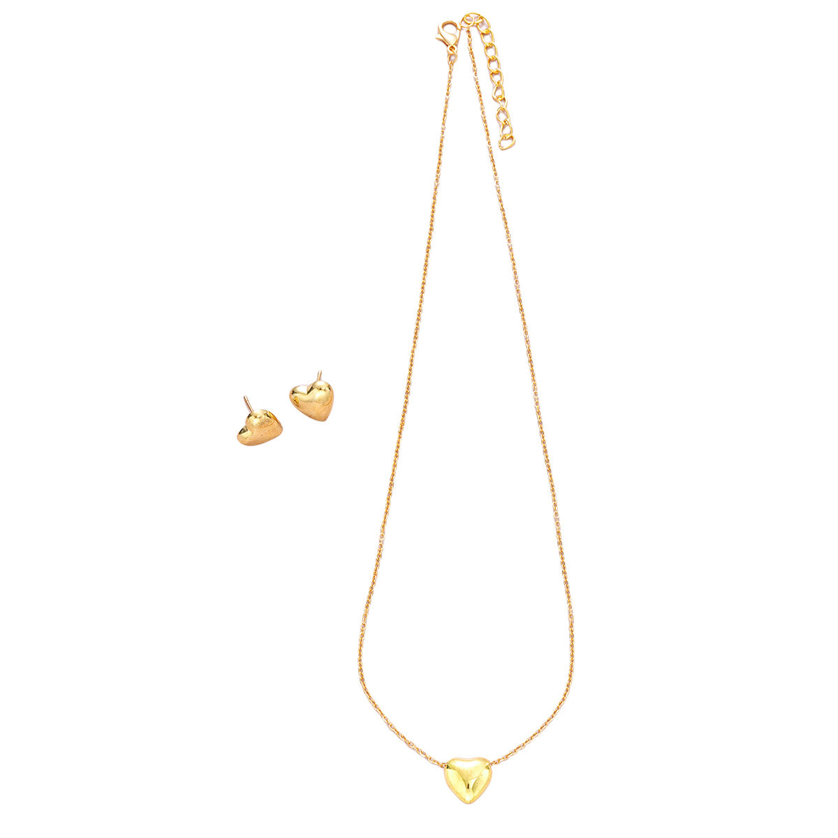 Conjunto de collar y pendientes con forma de corazón de oro, elegante y sencillo.
