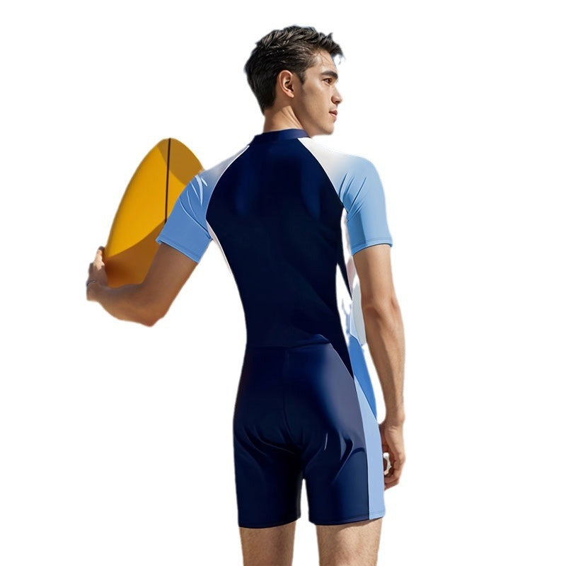 Maillot de bain une pièce décontracté à fermeture éclair et blocs de couleurs pour homme