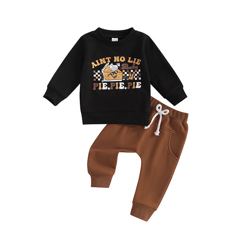 Kids Baby Boys Long Sleeve Cartoon Letters Sweatshirt Set