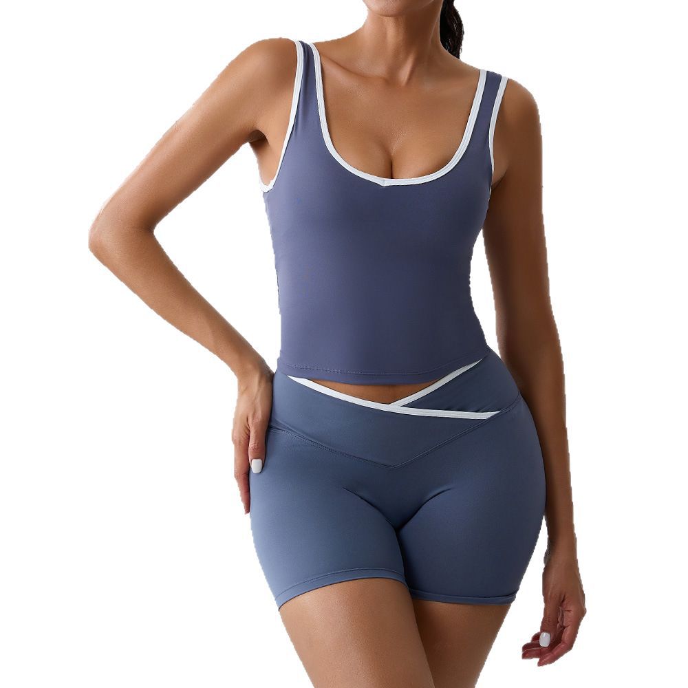 Ensemble deux pièces décontracté pour femme, débardeur contrasté et short taille haute - Yoga dos nu