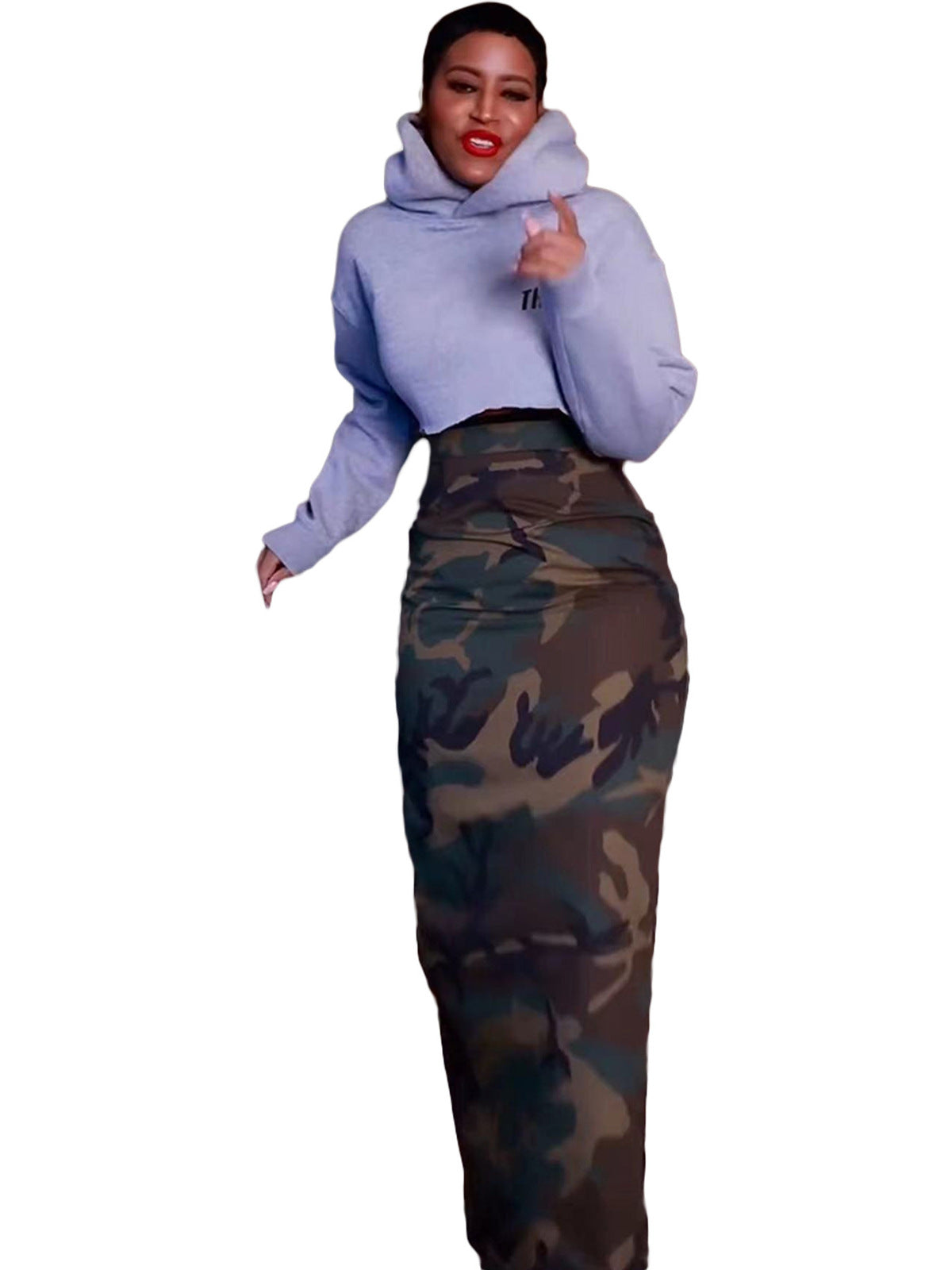 Falda ajustada con abertura y estampado de camuflaje informal a la moda para mujer