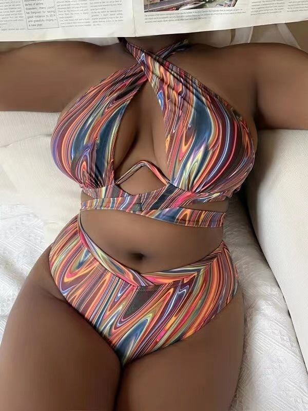 Women Summer Vacation Sexy Plus Size Tie Dye Swimsuit