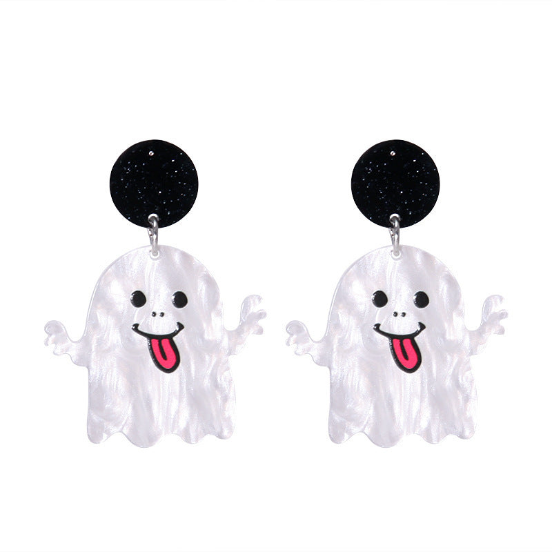 Pendientes acrílicos de Halloween con forma de calabaza y gato para mujer