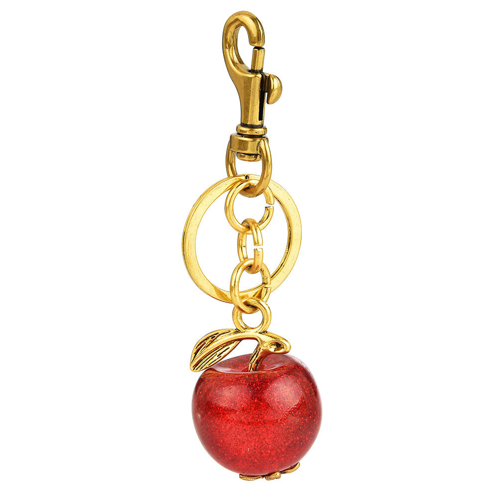 Llavero sencillo de manzana con colgante de aleación de zinc para bolso, estilo del sudeste asiático.