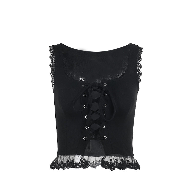 Haut caraco sexy et élégant en dentelle gothique avec pendentif en croix