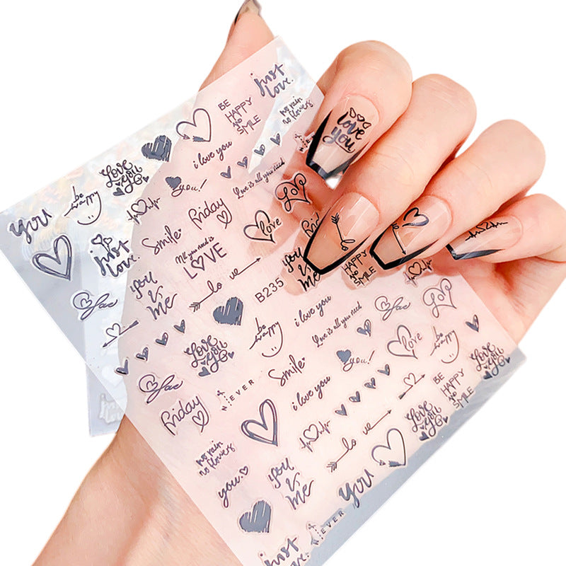 Pegatinas de uñas con letras de amor en forma de corazón para San Valentín
