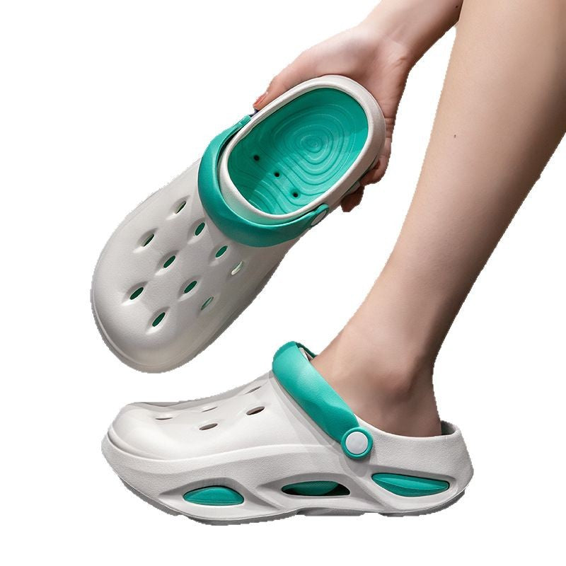 Pantuflas casuales de suela gruesa con bloques de color a la moda para mujer