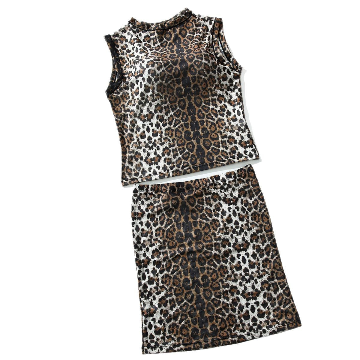Conjunto de camiseta sin mangas con estampado de leopardo sexy a la moda para mujer