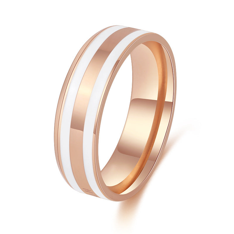 Women Fashion Simple 18k Rose Gold Oil Titanium Steel Ring