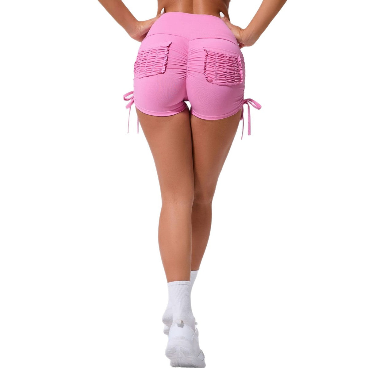Pantalones cortos casuales de color sólido con cordón para mujer