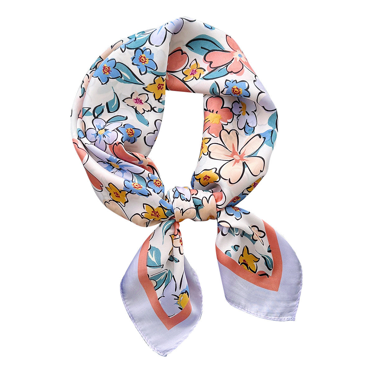 Pañuelo de seda cuadrado pequeño con estampado floral para mujer