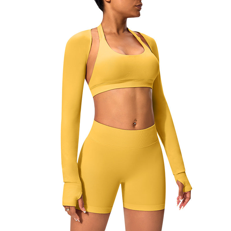 Top de yoga de manga larga de color liso informal a la moda para mujer