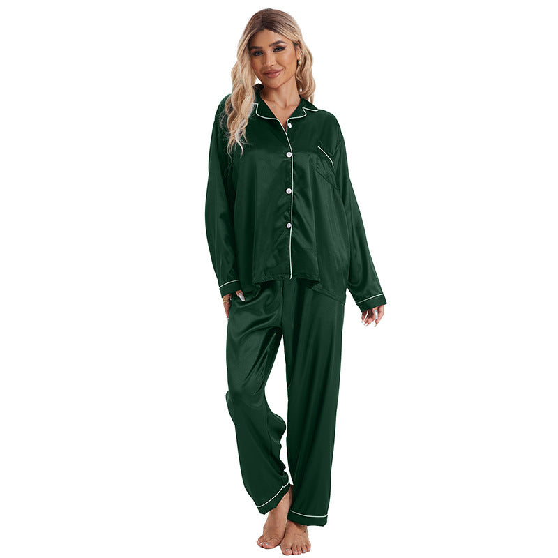 Ensemble pyjama simple et décontracté à manches longues en soie glacée pour femme