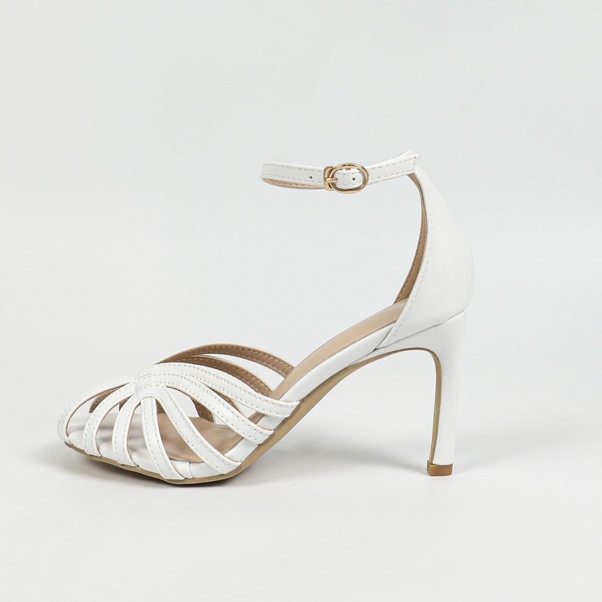 Zapatos de tacón alto con punta redonda y aberturas de color liso para mujer