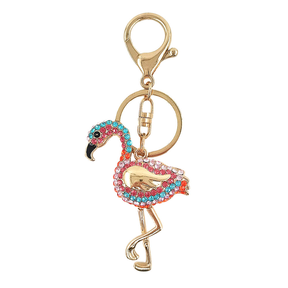 Multicolor Flamingo Rhinestone Keychain - Modern Style Alloy Accessory
