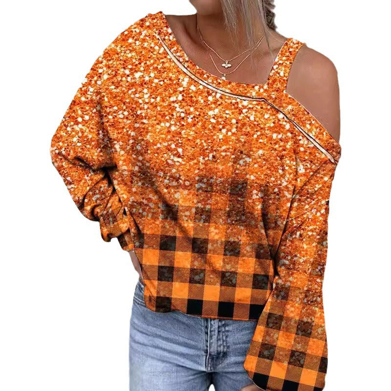 Sudadera con hombros descubiertos y efecto 3D para Halloween para mujer