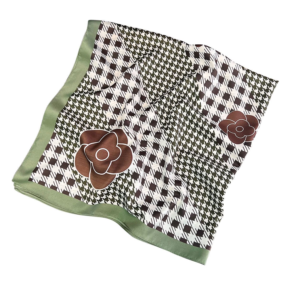 Bufanda de seda con diseño de pata de gallo para mujer, accesorio cuadrado grande geométrico