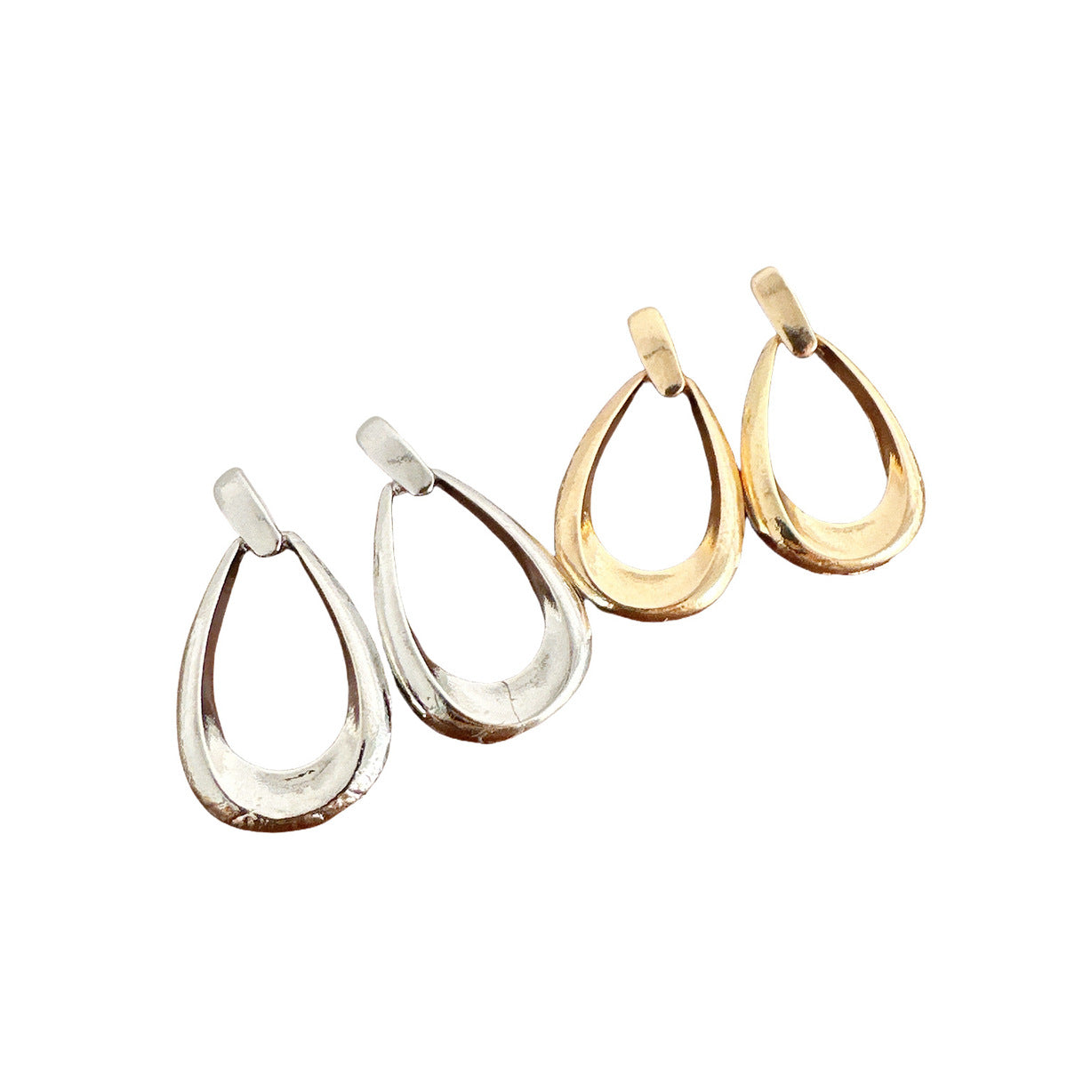Women Fashion Geometric Oval Hollow Water Drop Earrings