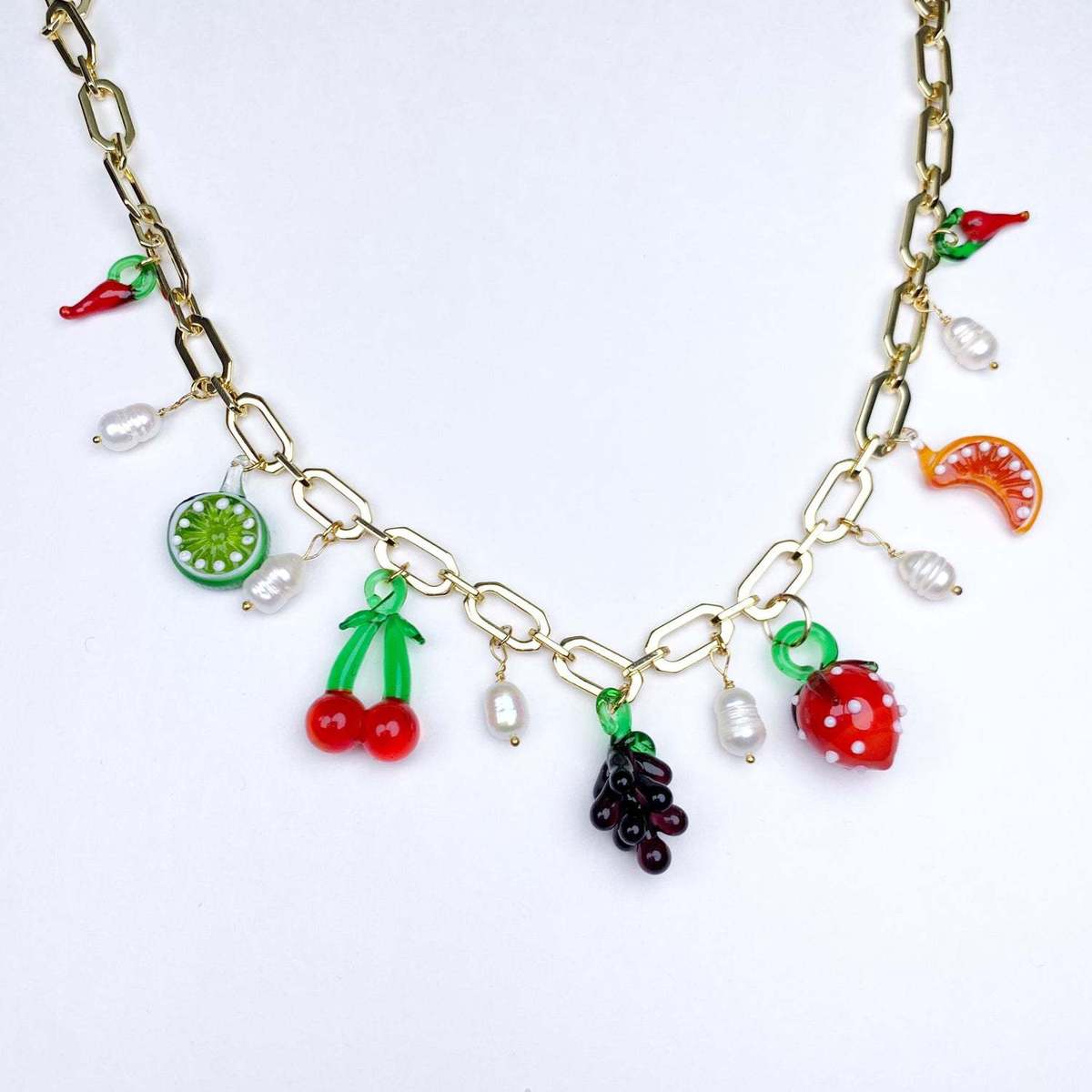 Collar con colgante de fruta estilo pastoral de cobre para mujer