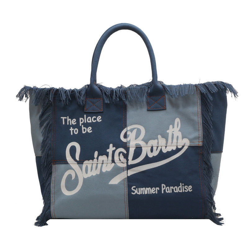 Fashion Tassel Large Capacity Canvas Beach Bag