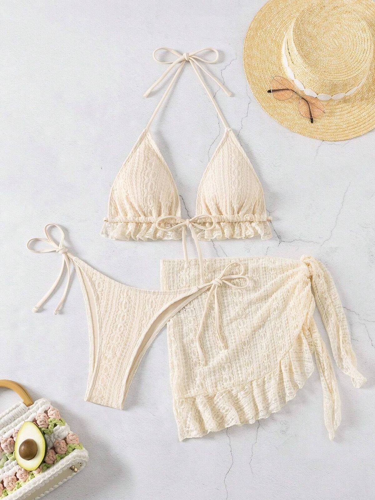 Conjunto de bikini sexy de cuello halter de color sólido a la moda para mujer