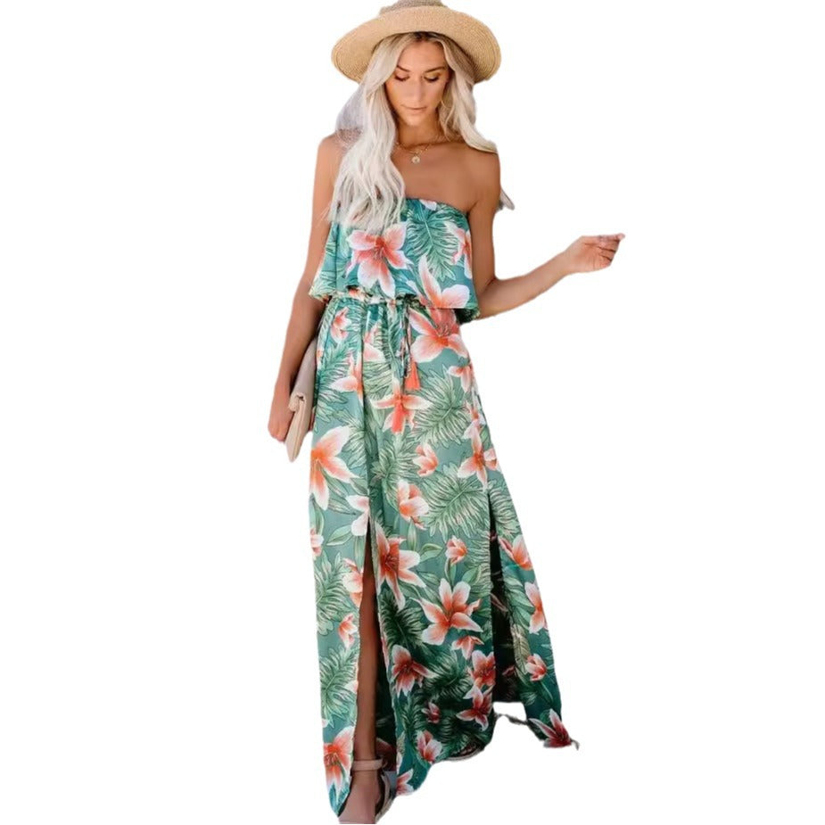 Robe longue fleurie style forêt tropicale pour femme, idéale pour les vacances d'été