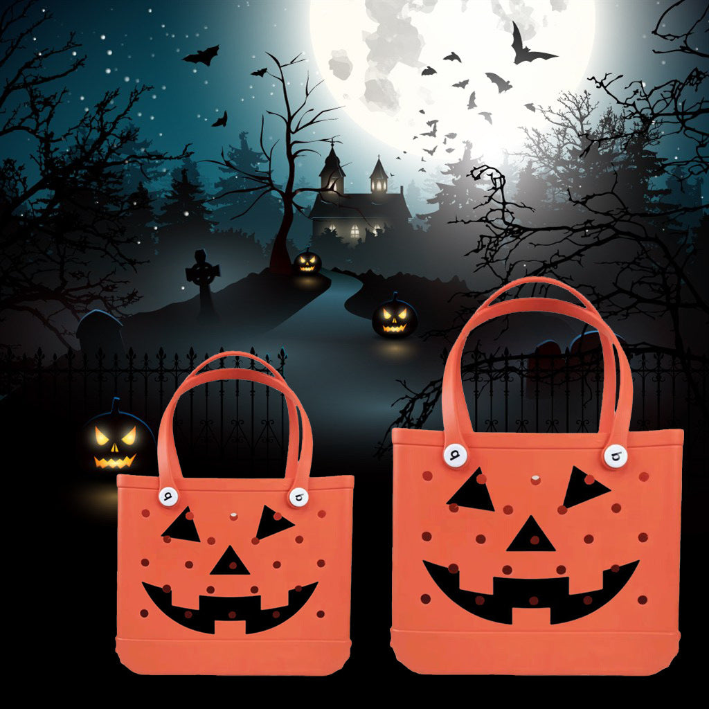 Bolso de mano con diseño de calabaza y agujero de Halloween para mujer