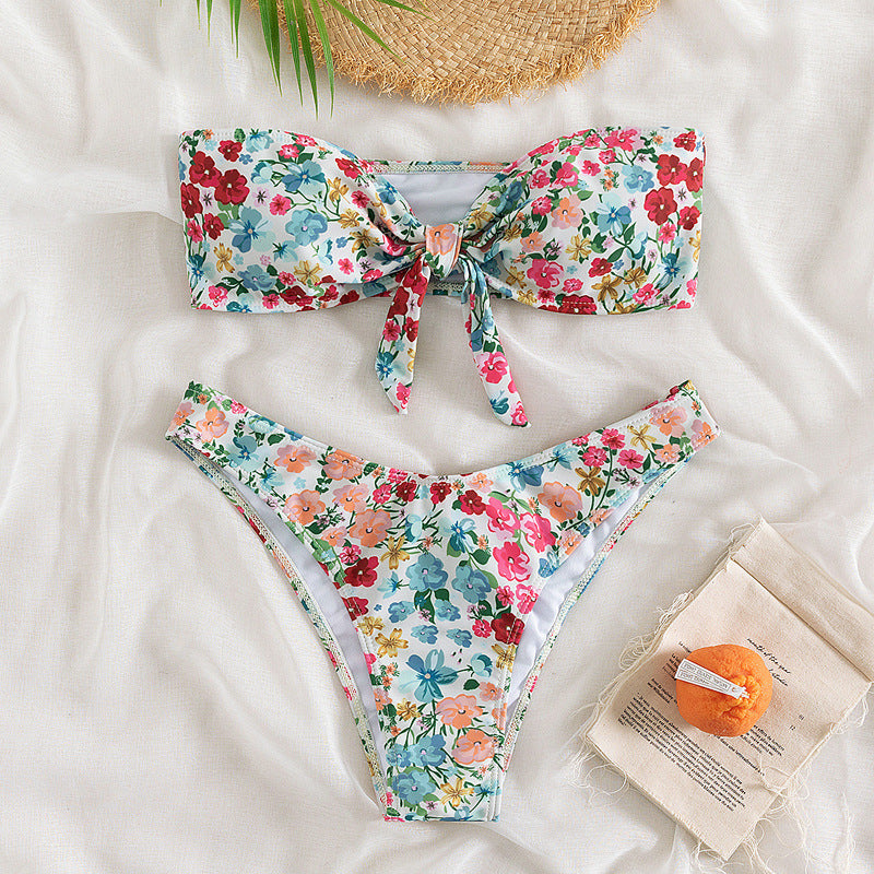 Traje de baño de bikini de tubo con estampado floral para mujer