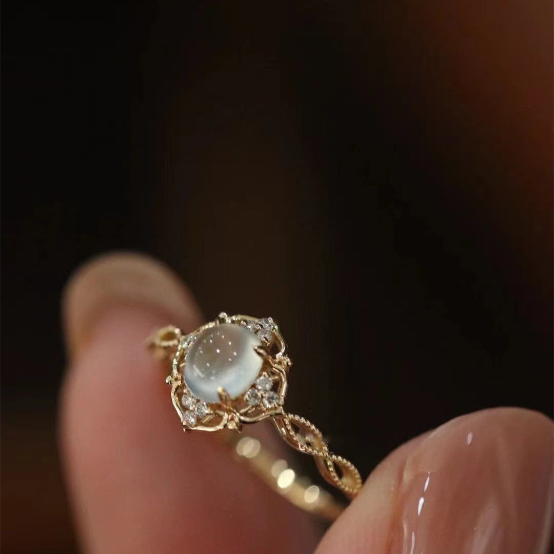 Elegante anillo con piedra preciosa de ojo de gato para mujer