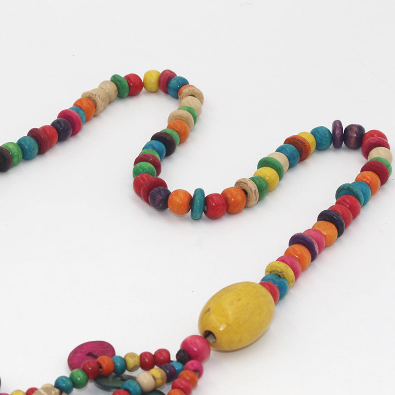 Collar de cuentas de madera multicapa estilo playa bohemia