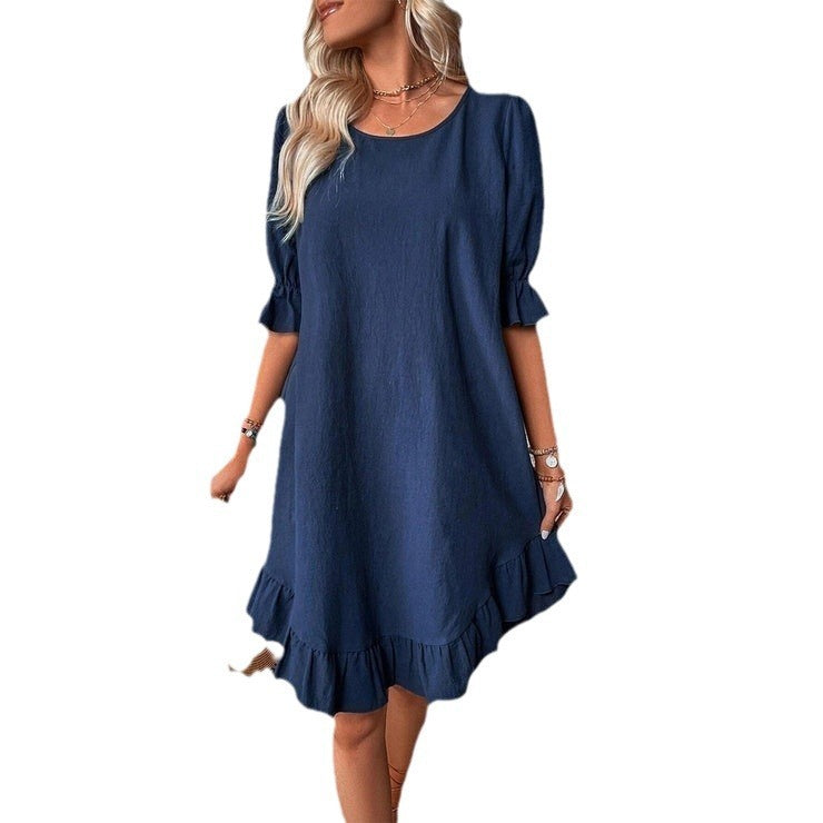 Vestido informal de lino y algodón de moda de verano para mujer