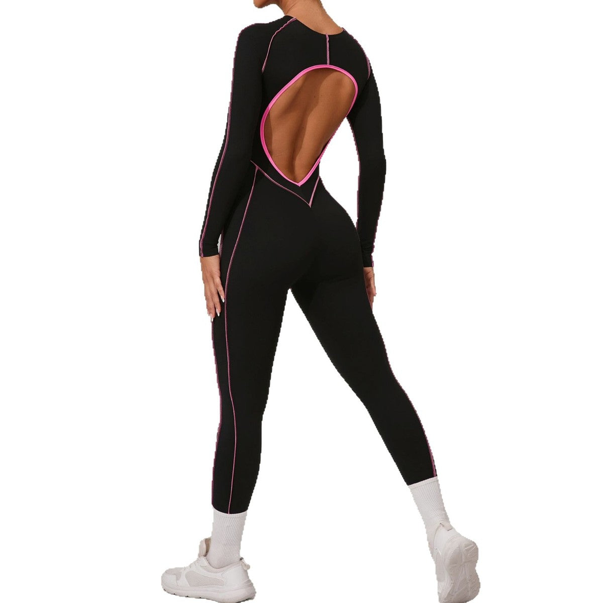 Combinaison de yoga dos nu à manches longues et couleurs assorties pour femmes