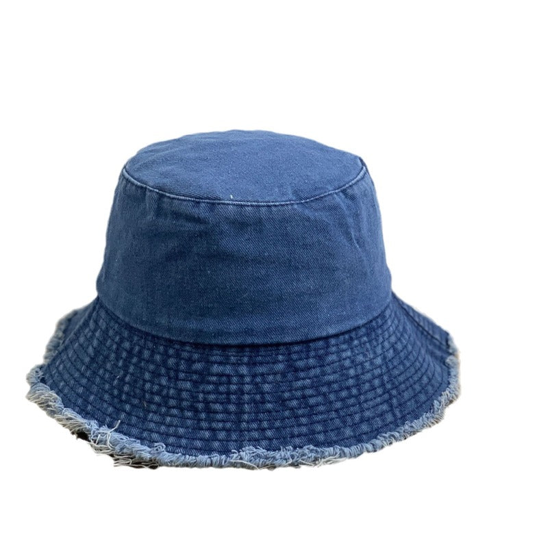 Sombrero de pescador de mezclilla personalizado con dobladillo sin rematar y protector solar de moda