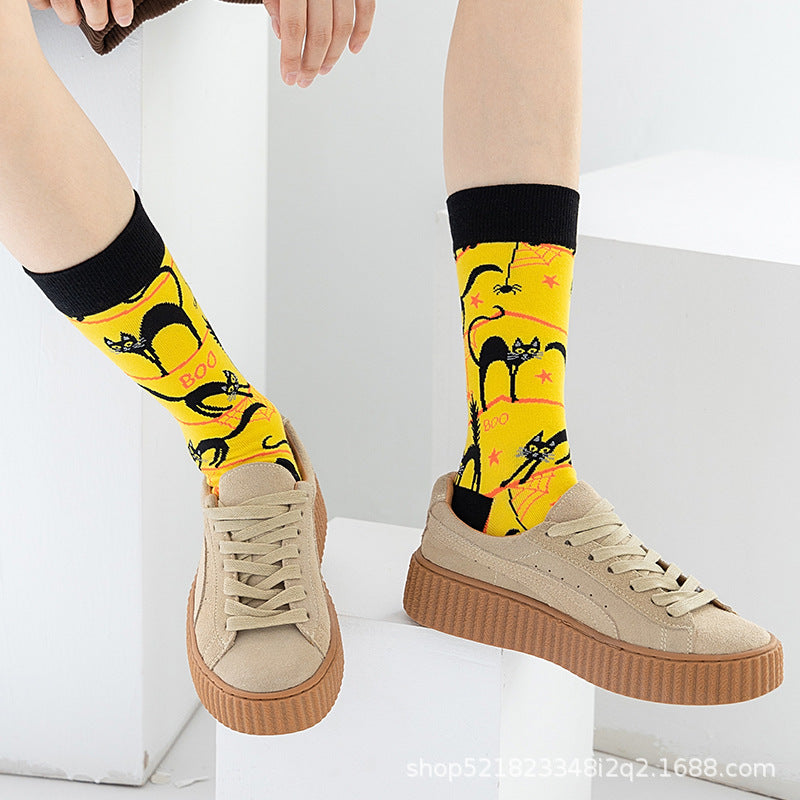 Women Fashion Cotton Halloween Skull Head Socks