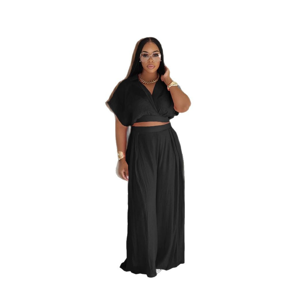 Women Fashion Casual Solid Color Two-Piece Set