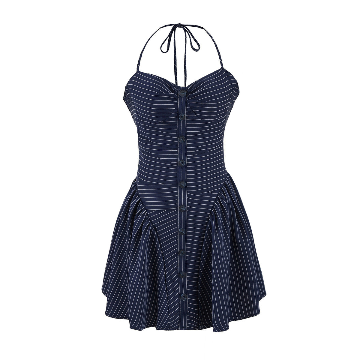 Vestido sexy de rayas con cuello halter para mujer