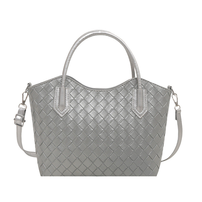 Sac à main décontracté à motif quadrillé de couleur unie pour femme, grande capacité