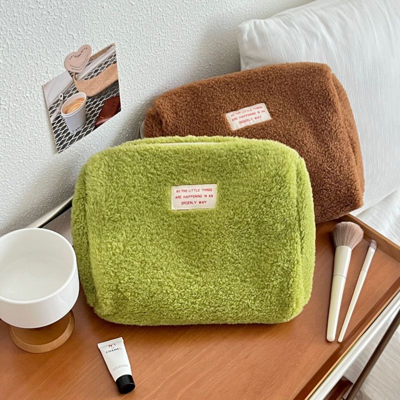 Bolsa de cosméticos portátil de gran capacidad de color sólido para mujer