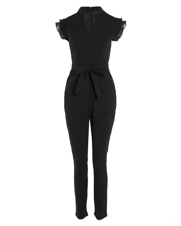 Combinaison sans manches à col en V et couleur unie pour femme