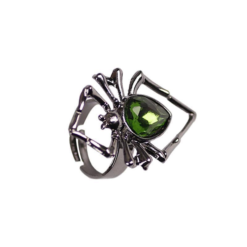 Halloween Women Fashion Vintage Hollow Gem Spider Ring