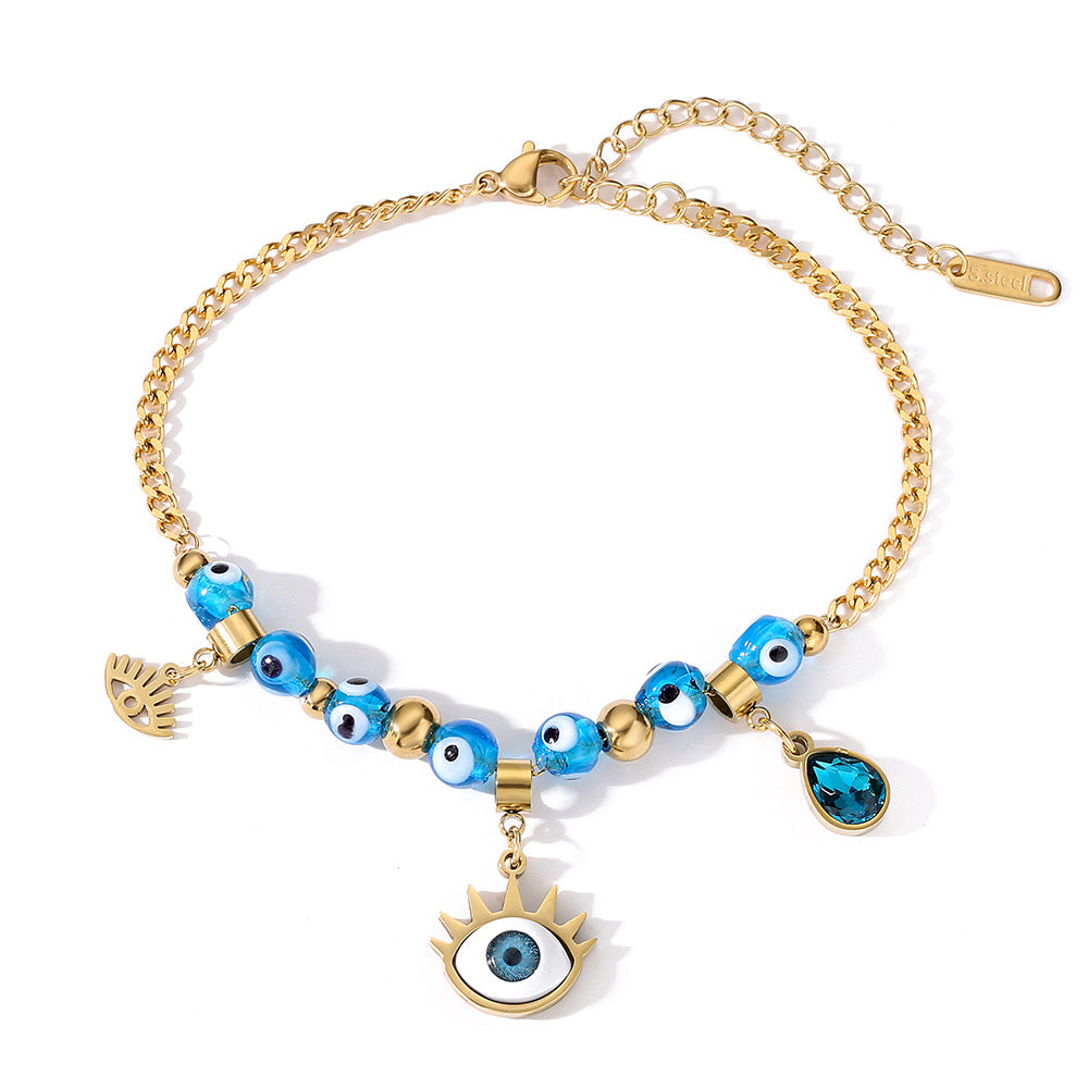 Pulsera con colgante de elefante y cuentas de ojo malvado para mujer