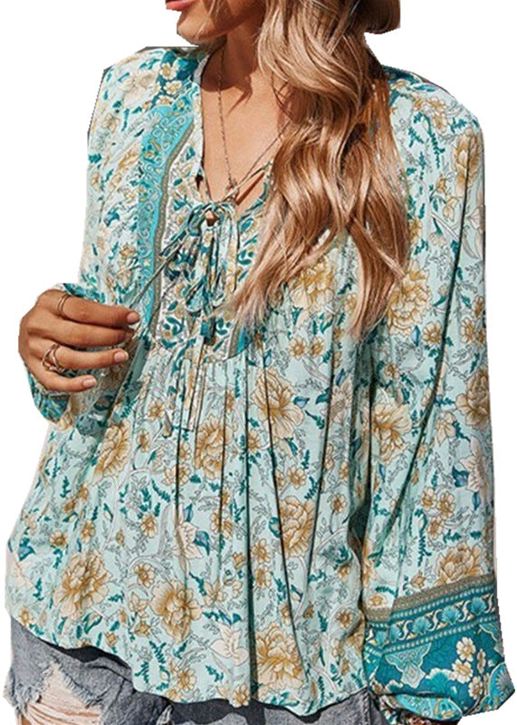 T-shirt décontracté à col en V et imprimé floral pour femme