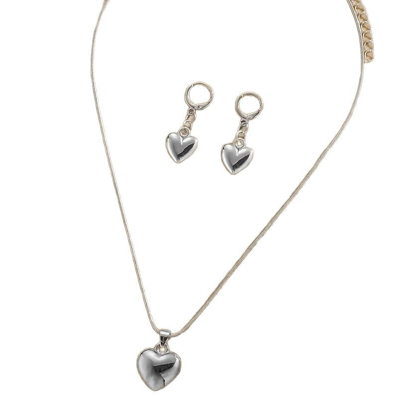 Conjunto de collar y pendientes con forma de corazón de melocotón para mujer