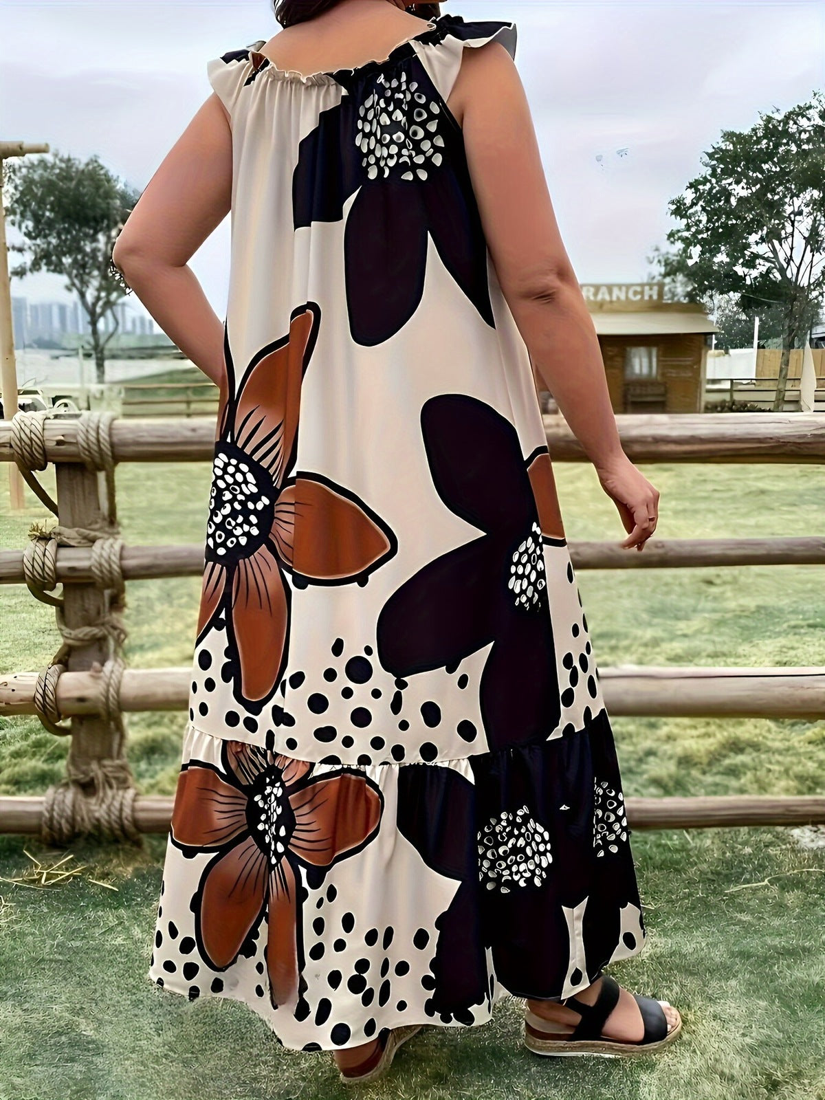 Plus Size Floral Printed Sleeveless Casual Dress